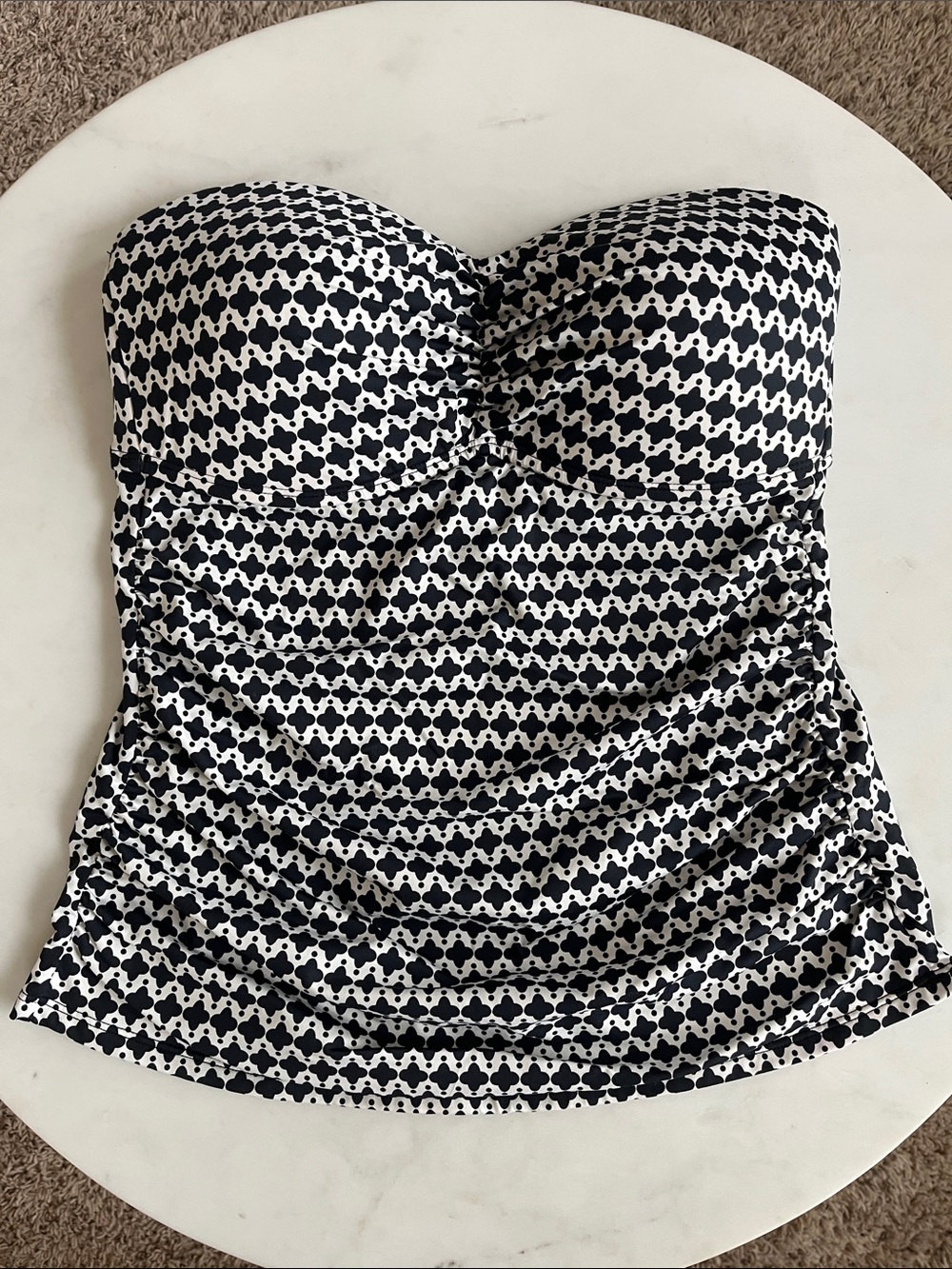 Merona Tankini Swim Top, Medium, Black, White, Strapless, Geometric Pattern